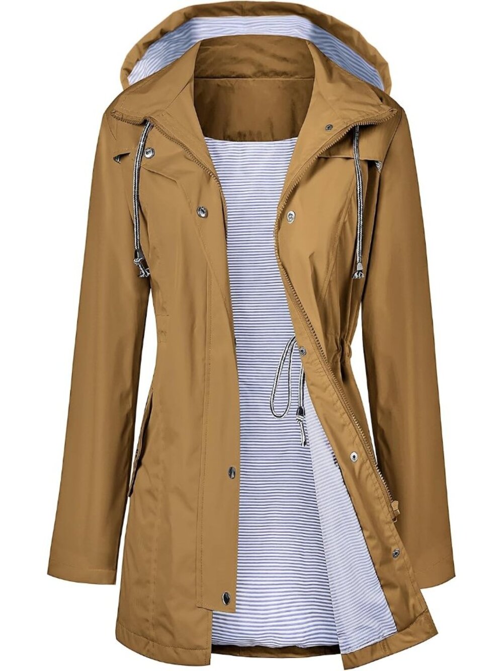 〽️Women's Brown Waterproof Raincoat Long Hooded Trench Windbreaker Jacket